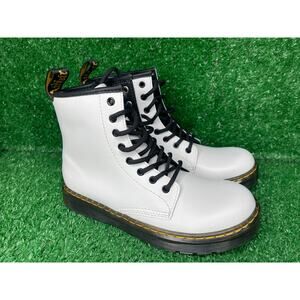 Dr. Martens Docs 1460J Kids Youth Combat Boots White Soft Leather Zip Sz 3Y